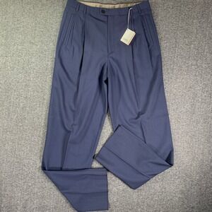 Zanella Pant Men 35 Jesse Wool Blue Pleated Vintage Trousers Old Money NEW